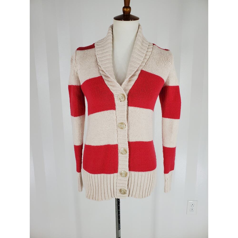 OLD NAVY Women's Beige & Pink Striped Button Up Sweater Sz XS